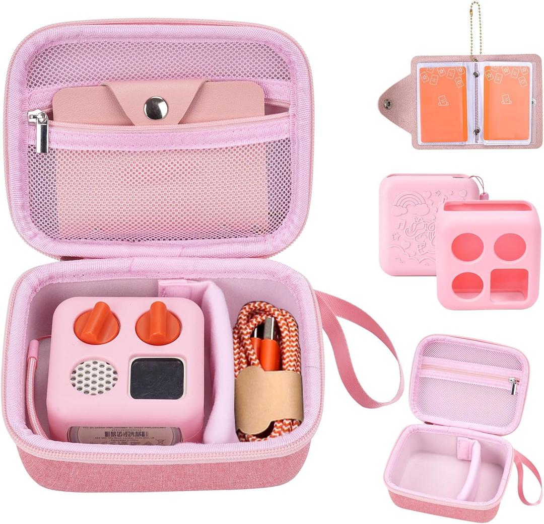 MGZNMTY Travel Storage Case and Thicken Silicone Cover Compatible with Yoto Mini Player - Kids Audio & Music Player and Card Holder for Yoto Card Hold Up to 10 Cards (Pink)