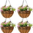 10 inch Metal Hanging Baskets For Plants Outdoor 4 Pack Round Metal Wire Hanging Basket Planter with Coco Fiber Liners Chain Round Wire Plant Holder for Garden, Patio, Deck, Porch Plants Flower Potsss