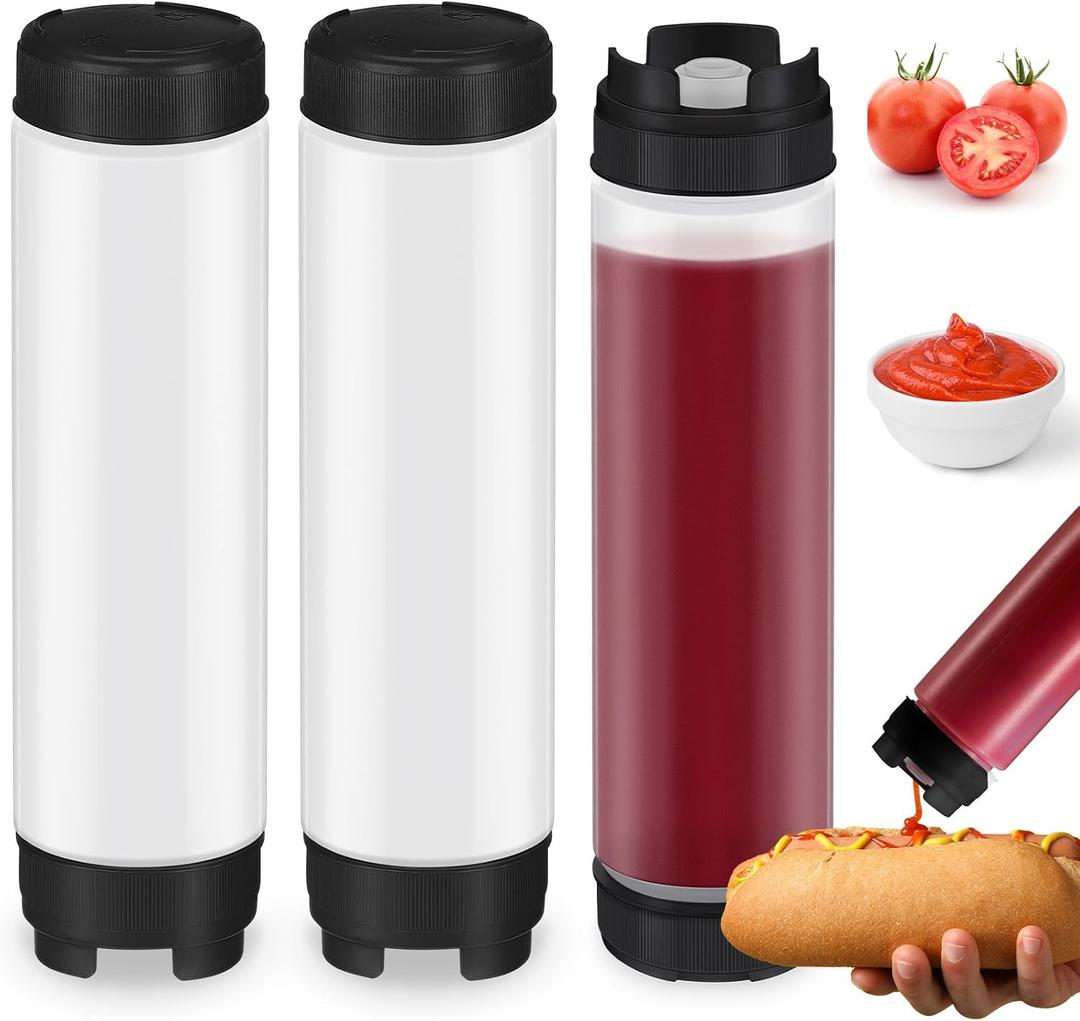 3 Pcs 16 oz Inverted Plastic Squeeze Bottles, Refillable Tip Large Valve Dispenser Condiment Squeeze Bottle for Sauces Ketchup Sour Cream Self Sealing Syrup Dispenser for Restaurants (Black)