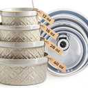 MISSYSSIM Ceramic Mixing Bowls with Lids Set of 4, Embossed Nesting Storage Bowls for Cooking, Serving, Salad, Popcorn etc, Microwave and Dishwasher Safe, Baking Dishes 12/16/28/40 oz (Gray)