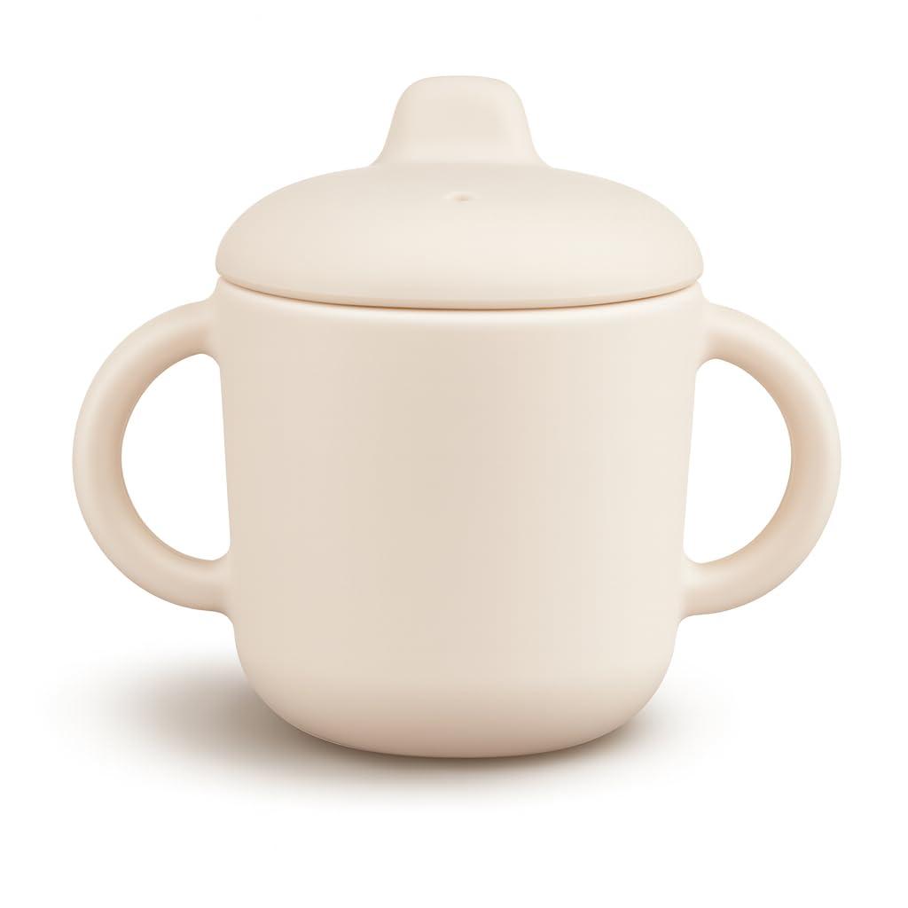 6 Months+ Sippy Cups with Handles,Small Silicone Sippy Cups Leak Proof 5oz,No Spill Sippy cups for Toddlers (Milk)