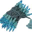 Novelty Lights 11 Feet 50 Bulbs Traditional Incandescent Mini Lights, Teal on Green Wire with 2.5" Spacing, Commercial Grade and UL Listed for Indoor/Outdoor Use, End-to-End Connectable