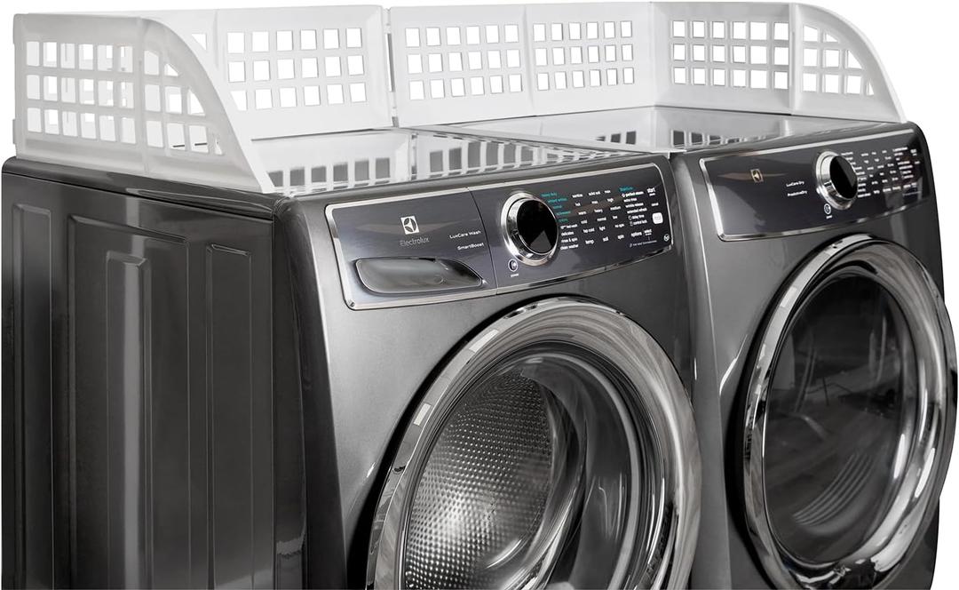 Eltow Laundry Guard with Silicone Gap Cover  Magnetic Fence for Washer and Dryer with 8 Strong Magnets  Prevents Clothes from Falling  Fits Most Machines  Laundry Room Accessory (White)