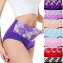 HAVVIS Women's Briefs Underwear Cotton High Waist Tummy Control Panties Rose Jacquard Ladies Panty Multipack (XL)