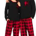 SWOMOG Plaid Long Sleeve Christmas Pjs for Men Soft Warm Loungewear with Pocket (X-Large, Red Black Grid)