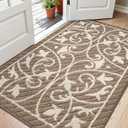 DEXI Front Door Mat Entryway, Inside Welcome Entrance Doormat Low Profile Thin, Non Slip Washable Entry Mats for House Floor Dirt Trapper, 32x48, Brown