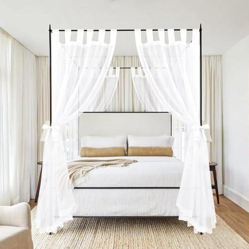 8 Panels Canopy Curtains White Canopy Bed Curtains for King Full/Queen and Twin Bed Frame,Eight Poster Bed Canopy Curtains Drapes,Sheer Canopy Bed Drapes with Top and Self-Adhesive Velcro (42"x74")