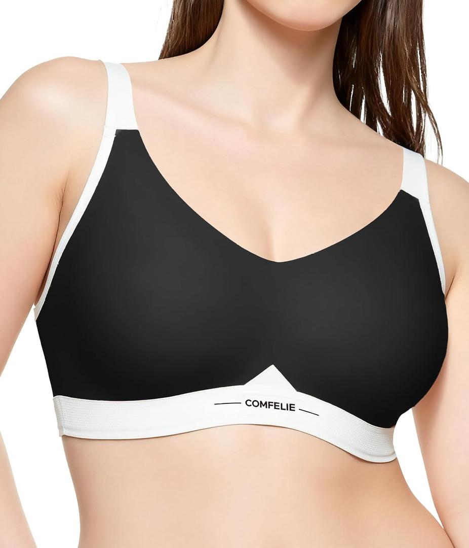 COMFELIE Seamless Wireless Bra for Busty Women No Underwire Lightly Lined Deep V T-Shirt Bralette Underarm-Smoothing (XXL)