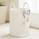 White Woven Rope Laundry Basket, 58L Tall Laundry Basket for Blanket Storage, Large Baby Nursery Hamper for Laundry, Decorative Clothes Hamper for Bedroom, Living Room (Beige)