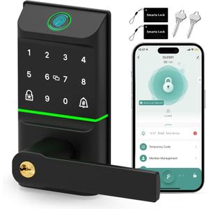 Smart Lock Keyless Entry, 6-in-1 Biometric Deadbolt w/Fingerprint, Keypad, IC Card, APP, Key, Type-C Charging, IP565 Weatherproof, Bluetooth, Doorbell & Auto-Lock for Front Door Home Security