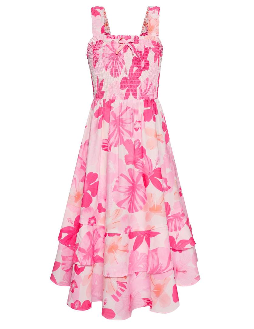 GRACE KARIN Girl Pink Floral Dress Wide Straps Easter Holiday Party Cute Maxi Boho Dress, Size 7-8,Pink Tropical