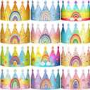 Sinmoe 32 Pcs Rainbow Birthday Party Crown for Kids Birthday Party Hats Rainbow Glitter Decorations Paper Crowns Headband for Girls Birthday, Rainbow Party Supplies, Classroom Activities,12 Styles