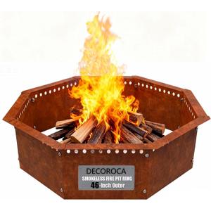 Heavy Duty Smokeless Fire Ring 46 inch Outer/42 inch Inner Large Detachable & Portable Corten Steel Fire Pit Ring for Outdoor Camping & Bonfires DECOROCA