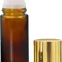 PrettyCare Rose Quartz Roller Bottle for Castor Oil 50ml Refillable Amber Glass Roll On Bottle with Natural Rose Quartz Roller Ball, Leak-Proof Roller Ball Applicator for Essential Oils, Perfume