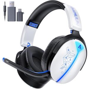 Buwnia Wireless Gaming Headset for Ps5, Ps4, PC, Switch, 2.4GHz+BT5.3 | Competition-Grade Pinpoint | 7.1 Surround Sound for Total Victory | Noise-Canceling Mic |1500mAh All-Day Marathon 40H Battery (WHITE)
