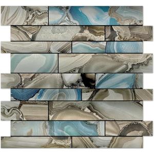 Kieacia Peel and Stick Kitchen Backsplash Tiles, PVC Self-Adhesive Mosaic Tile for Kitchen Bathroom Vanity Tabletop Fireplace (Blue-Grey Agate Color,10PCS)