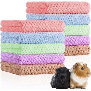 Reginary 10 Pcs Guinea Pigs Blankets Hamster Fleece Cage Liners Coral Fleece Quick Dry Soft Blankets Bedding Guinea Pig Accessories for Cat(12 x 12 Inch,Colorful)