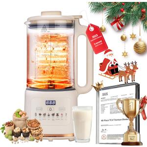 New Flagship Nut Milk Maker 50.73oz|10-in-1 Automatic Soy Milk Maker|48-Piece TC4 Titanium Blades|Ultra-Quiet & Aero Ti-Coating Anti-Burn|Almond/Soy/Oat Milk&Juice|Delay Start Keep Warm Self-Cleaning (Off-White)