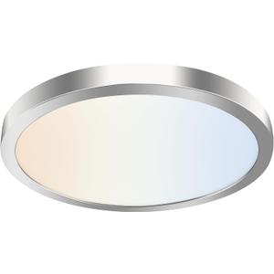 hykolity 12 Inch Selectable CCT LED Round Flat Panel Light, 24W 3000K/4000K/5000K, Edge-Lit Flush Mount Ceiling Light Fixture for Kitchen, Bedroom, Laundry and Closet Room, Brush Nickel