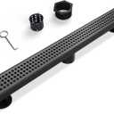 SaniteModar Linear Shower Drain, Matte Black Shower Drain 24 inch with Removable Grate, Brushed 304 Stainless Steel Shower Drain Include Hair Strainer, Adjustable Leveling Feet