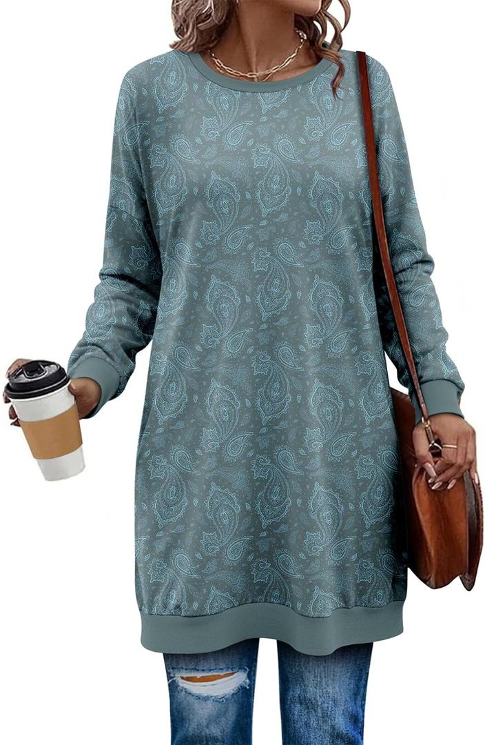 KISSMODA Women's Long Sleeve Tunic Tops Fall for Leggings Casual Long Tunics with Pockets T Shirts Loose