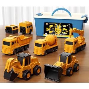 Magnetic Transform Engineering Car Assembled Toys with Storage Box, Magnetic Cars and Trucks for Kids,Magnetic Blocks for Toddlers,Outdoor Activities for Kids Ages 3-5 4-8 (Engineering Series 16 Pieces)