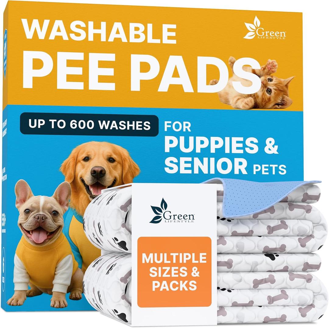GREEN LIFESTYLE Washable Pee Pads for Dogs - Waterproof Reusable Puppy Pads with Anti-Slip Backing, Pet Training Pad for Puppy Playpen, Crate, Whelping Box, Potty Training (Pack of 2 - 41"x41")