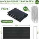 3FT x 50FT Weed Barrier Fabric Heavy Duty, 3.2oz Landscape Fabric with 20 U-Shaped Stakes of Garden Fabric Weed Barrier, Ground Cover for Gardening, Farming Landscaping Fabric