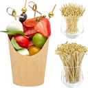 50 Sets 8 oz Small Charcuterie Cups with Sticks, Disposable Kraft Paper Charcuterie Boxes French Fry Holders Individual Appetizer Serving Cups (50 Cups + 200 Cocktail Picks)