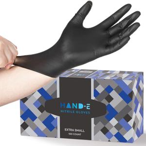 Hand-E Touch Black Nitrile Medical Gloves - Extra Thick 5 Mil, Disposable, Medium, 200 Count - Surgical, Latex Free, Powder Free Exam Gloves
