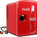 Coca Cola Mini Fridge for Bedroom Cosmatic Office 4L Small Refrigerator 6 Can Mini Dorm Fridge Portable Cooler 12V DC 110V AC Personal Travel Snacks Drinks Red