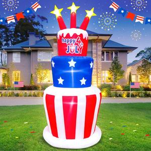 6FT Patriotic Independence Day 4th of July Inflatable Outdoor Decoration Inflatable Cake, Built in LED Lights Blow Up Fourth of July Decor for Holiday Party Garden Yard Lawn