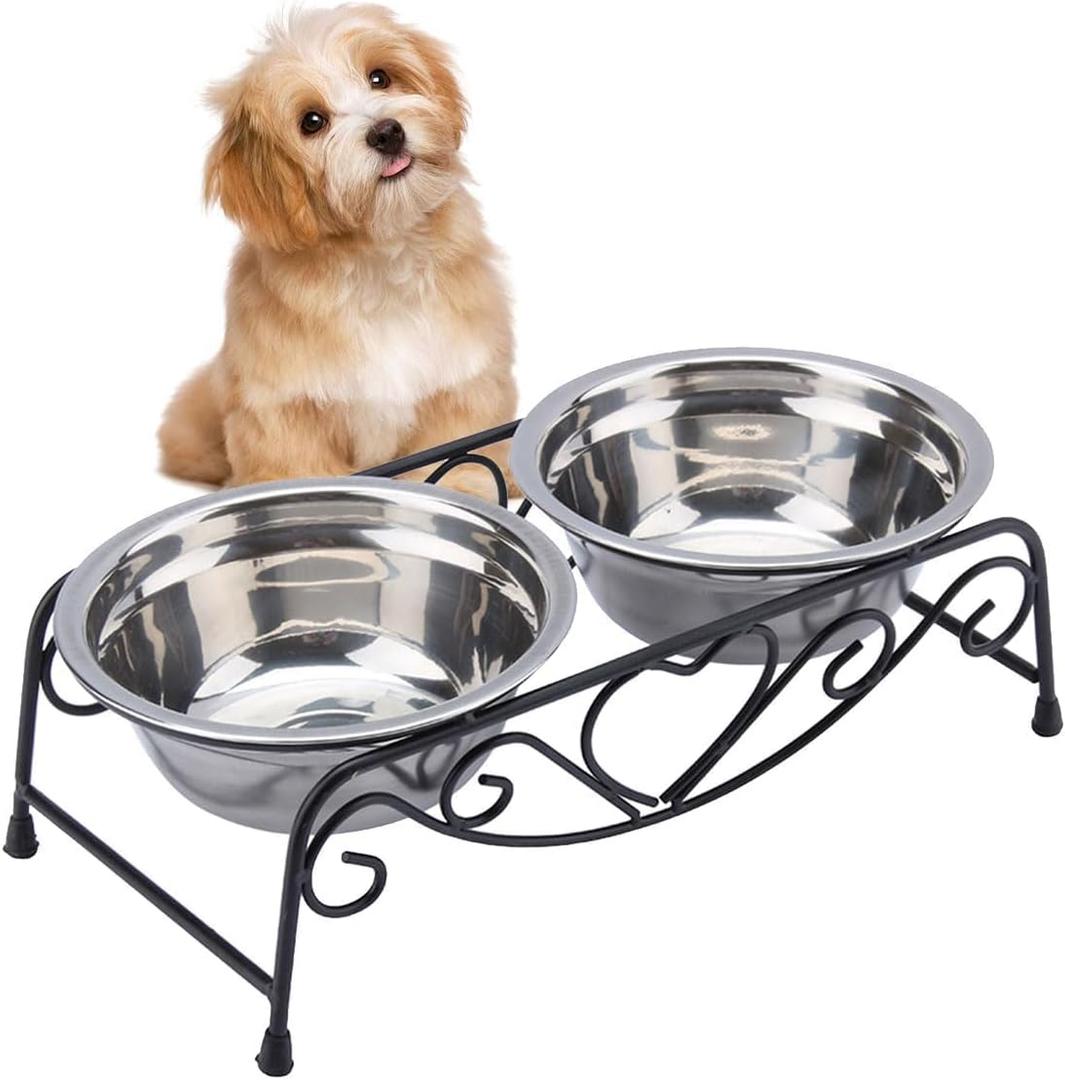 Small Dog Bowls with Stand, 3.34" Elevated Metal Dog Bowls with Stand, 2 Removable Stainless Steel 5.12 Bowl for Small Indoor Cats & Puppies