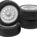 ShareGoo 75mm RC Rally Car Tires Rubber Tires Tyres & Plastic Wheel Rims 12mm Hex Compatible with Traxxas Tamiya HSP HPI Kyosho 1/10 RC On Road Racing Car (White)