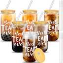 6 Set Employee Appreciation Gifts Glass Cups Bulk Thank You Gifts for Team Coworkers Staff Teachers and Nurses 16 oz Can Shaped Glass Cups with Bamboo Lids and Straws(Novelty Style)
