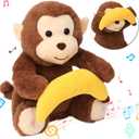Hopearl Peek A Boo Monkey with Banana Interactive Repeats What You Say Plush Toy Musical Singing Talking Stuffed Animal Adorable Electric Animate Birthday Festival, Brown, 11''