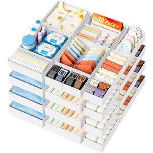 DIMJ Drawer Organizer Clothes- 30 Pack Baby Dresser Organizer for Nursery, Small Fabric Closet Drawer Organizer Bins for Underwears Socks, Foldable Storage Dividers Organization for Bedroom