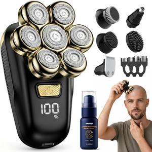Head Shavers for Bald Men, Electric Razor with 7D Magnetic Shaver Heads, Wet Dry Waterproof Bald Head Trimmer Kit for Women & Men, Nose Ear Hair Trimmer, USB Rechargeable Clippers, Bright Black
