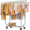 Tajsoon Double Rod Heavy Duty Clothes Rack 480 LBS, Rolling Clothing Rack for Hanging Clothes, Collapsible Clothes Rack with Wheels, Commercial Portable Garment Racks with Shelf, Chrome