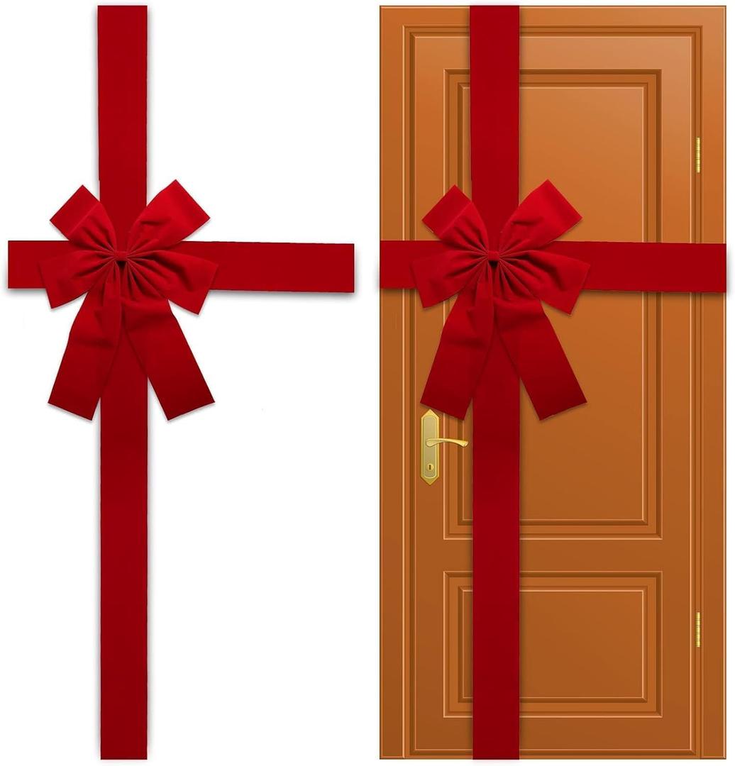gisgfim Christmas Cabinet Door Ribbon Big Red Bow Large Door Lace Christmas Tree Bow Xmas Holiday Decorations Christmas Front Door Party Supplies
