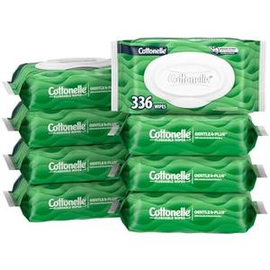 Cottonelle GentlePlus Flushable Wet Wipes with Aloe & Vitamin E, 8 Flip-Top Packs, 42 Wipes Per Pack (336 Total Wipes)