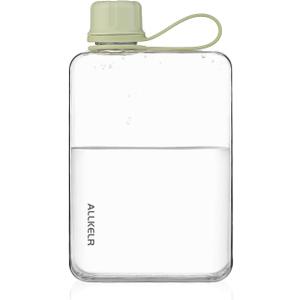 Portable Flat Water Bottle,BPA Free Reusable Tritan Plastic Travel Water Bottle Cup,Lightweight Leakproof Slim Water Bottle Fits Purse,Backpacking, Hiking (Green, 17 oz)