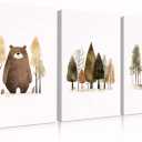 QMWIDKL Woodland Nursery Canvas Wall Art Jungle Wild Animals Pictures Wall Decor Cute Forest Bear Fox Paintings Prints Artwork For Girls Boys Kids Baby Room Woodsy Theme Watercolor(16x24 inch)