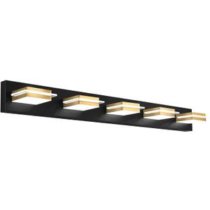 5 Light Bathroom Vanity Light Gold Black LED Dimmable Bath Light Over Mirror Golden Wall Sconce with Acrylic Lampshade,White Light 3000K-6000K,3 Color