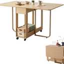Folding Dining Room Table for 4/6 with 35.4" Extra Wide Space Saving Drop Leaf Table with Lockable Wheels & Storage, Heavy Duty Eco Solid Wood Top 300lb, Convertible Desk for Apartments/RV/Home Office