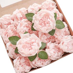 Floroom Artificial Flowers 16pcs 4" Blush Blooming Peonies Real Looking Foam Fake Roses with Stems for DIY Wedding Bouquets Pink Bridal Shower Centerpieces Floral Arrangements Party Tables Decorations