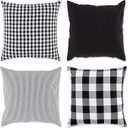 DII Decorative Square Throw Pillow Cover Collection Cotton, Machine Washable, Hidden Zipper, 18x18, Black Assorted, 4 Piece