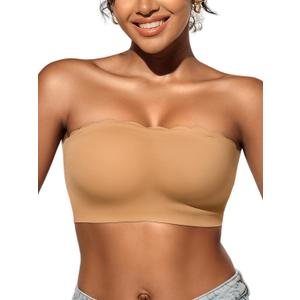 Strapless Bras for Women - Unlined Bandeau for Natural Shape, Wireless Pull-On Bra, Comfy Seamless Bralette No Underwire Skin XL