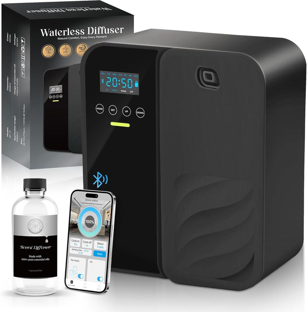 Hotel Scent Diffuser, House Scent Machine, 5000 Sq.Ft of Coverage, 500ml Large Capacity Aromatherapy Machine, Scent Diffusers for Home Large Room, Office Waterless Essential Oil Diffuser (Black)