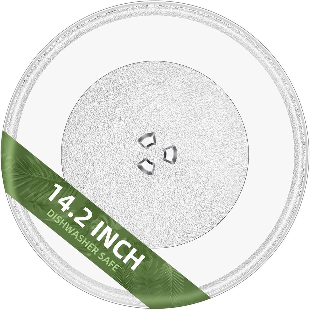 14.2" Microwave Glass Plate for GE Microwave Plate WB48X35496, 14 1/8 Inch Replacement Microwave Glass Plate for Panasonic F0601CD00BP A06014000AP LG MJS47373302 Microwave Glass Turntable (14.2" Small Coupler Hole)